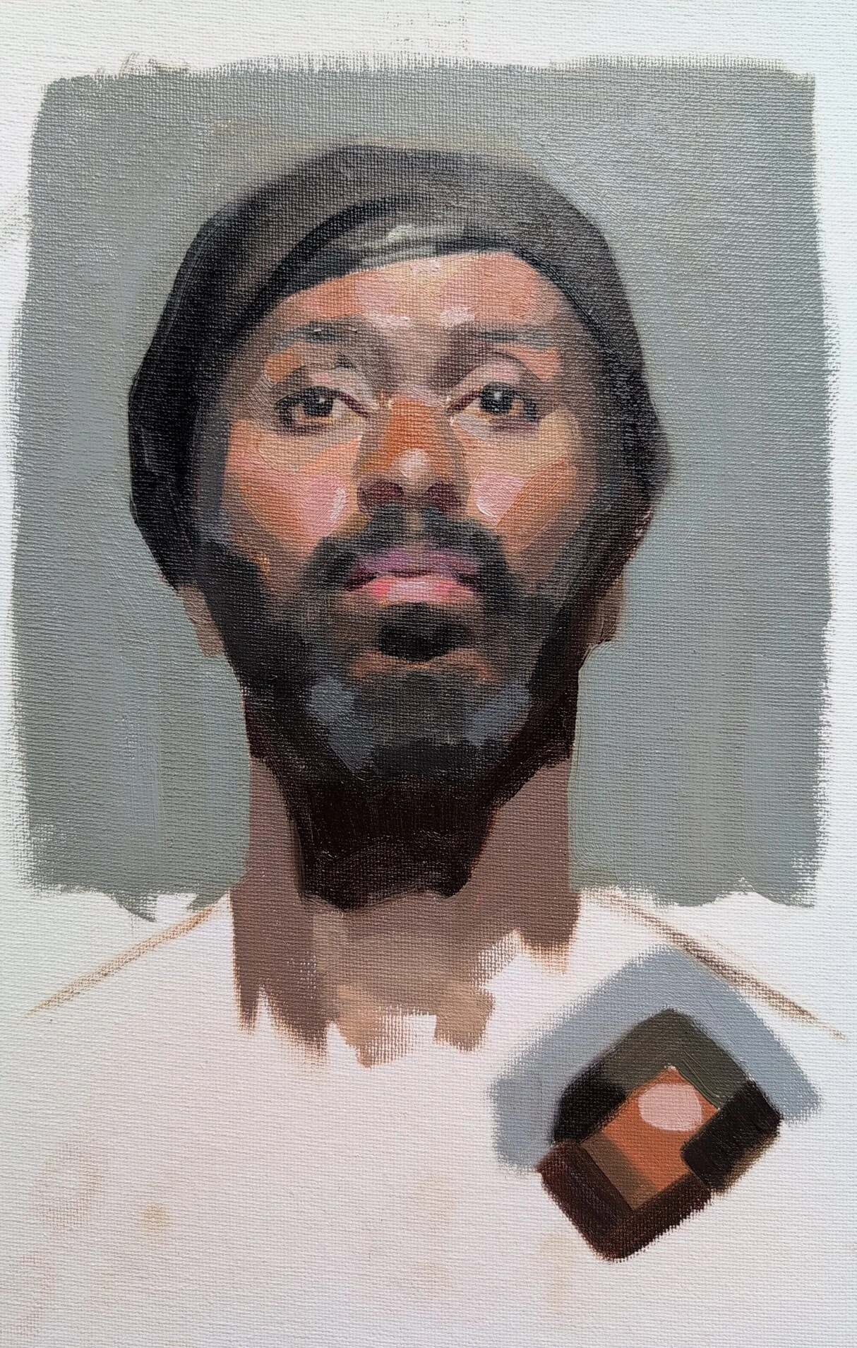 An oil painting of a bearded man